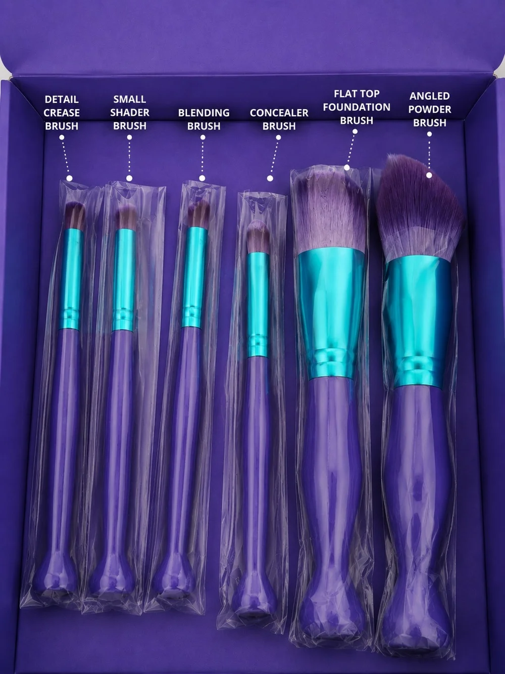 New 6-Pc Makeup Brush Set + Blender & Makeup Remover Puffs w/ Travel Bag